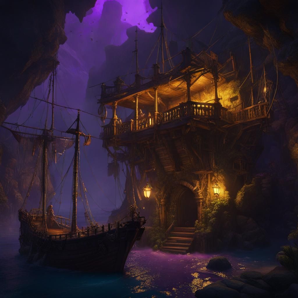 Dark Fantasy Pirate Hideout Concept Art