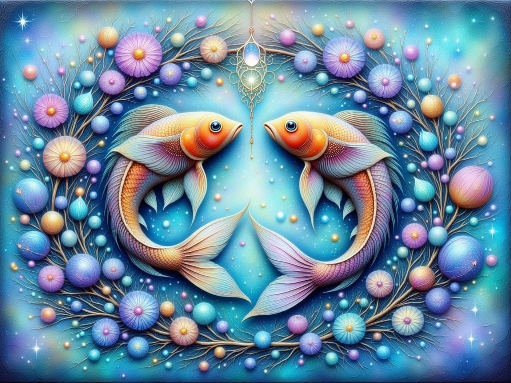 Surreal Impasto Fish Dance in Cosmic Harmony