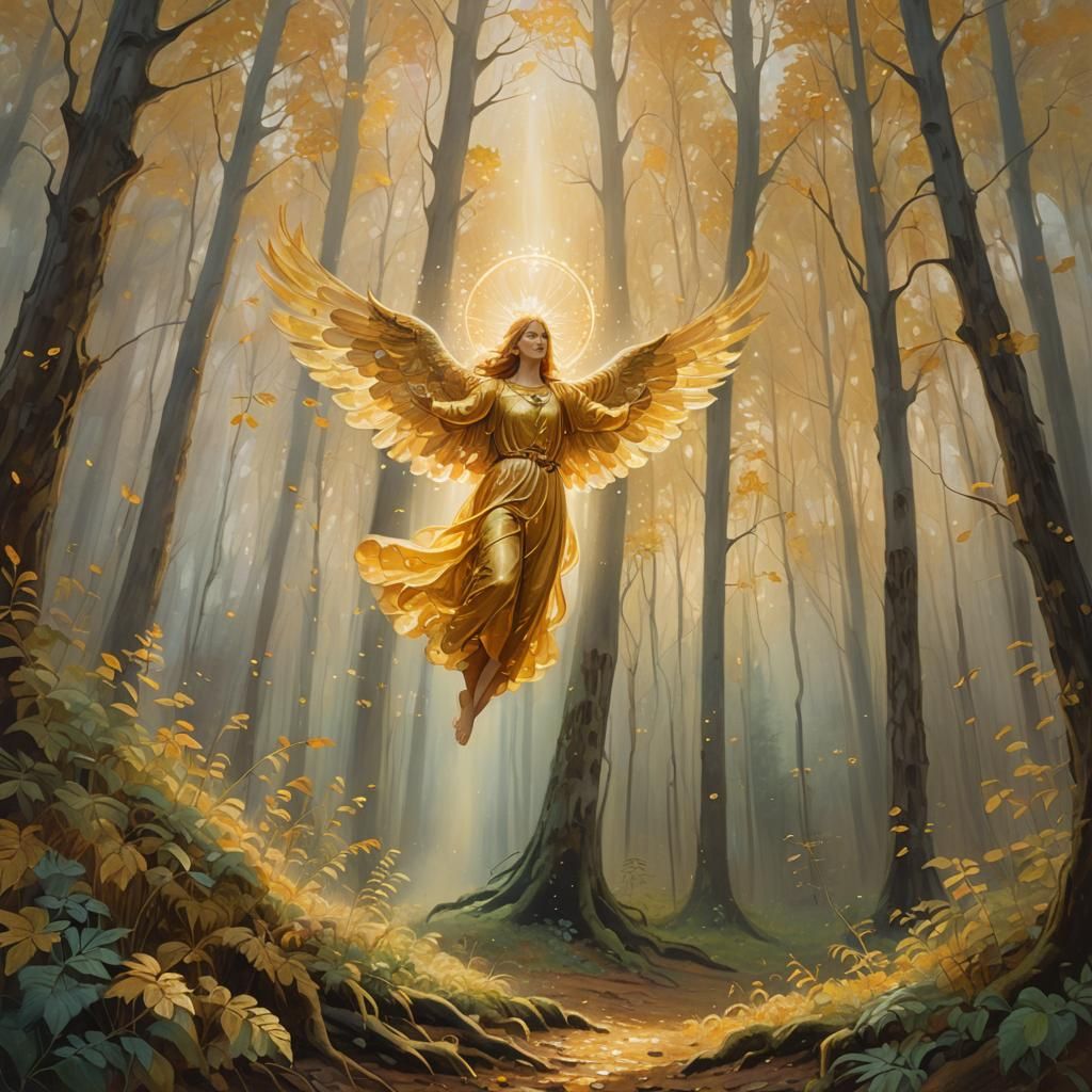 Golden Spirit Ascends in Oil Painting Style