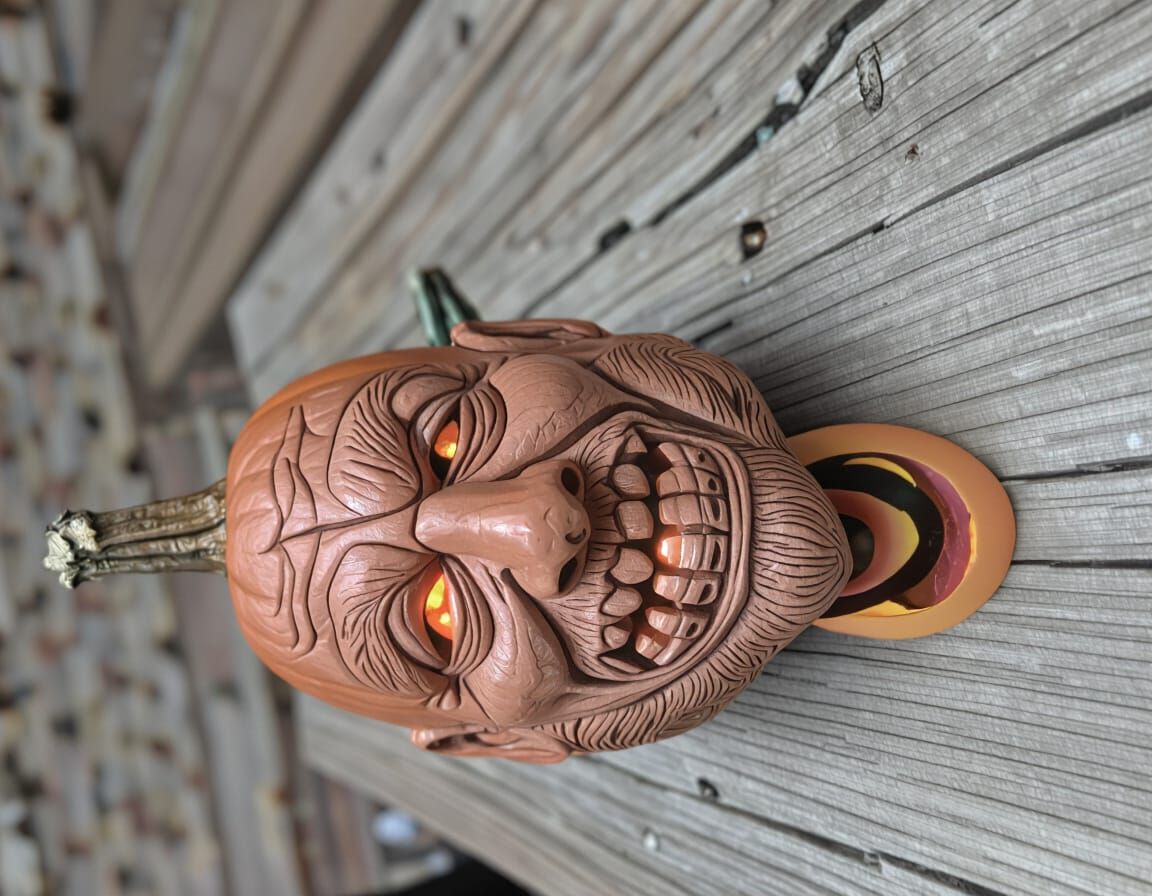 Photorealistic Jack-o'-Lantern with User's Face at Dusk