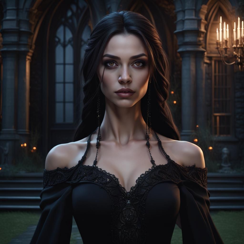 Young Witch Portrait Outside Gothic Mansion, Detailed Matte ...