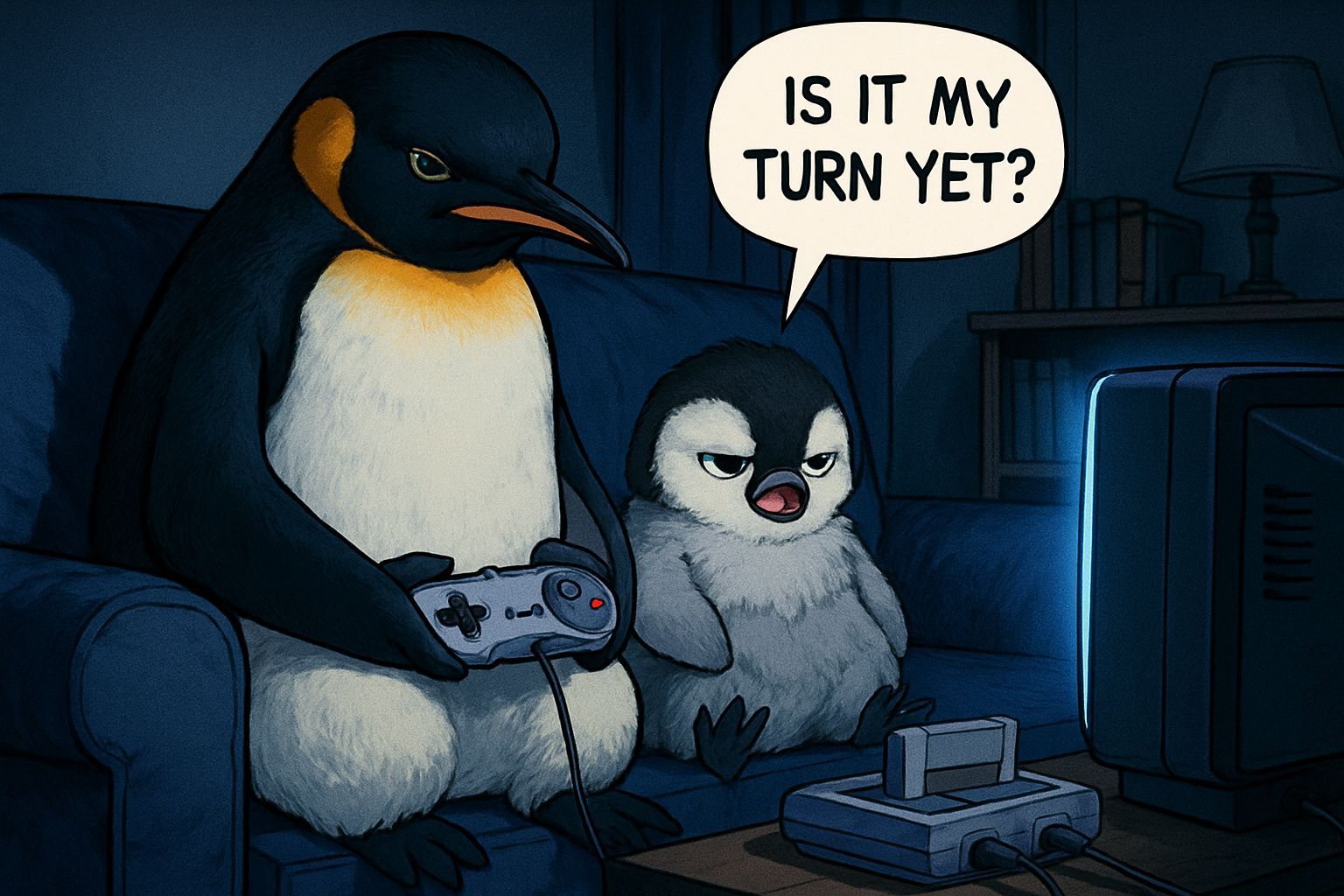 Penguin Chick Demands Turn in Anime Style