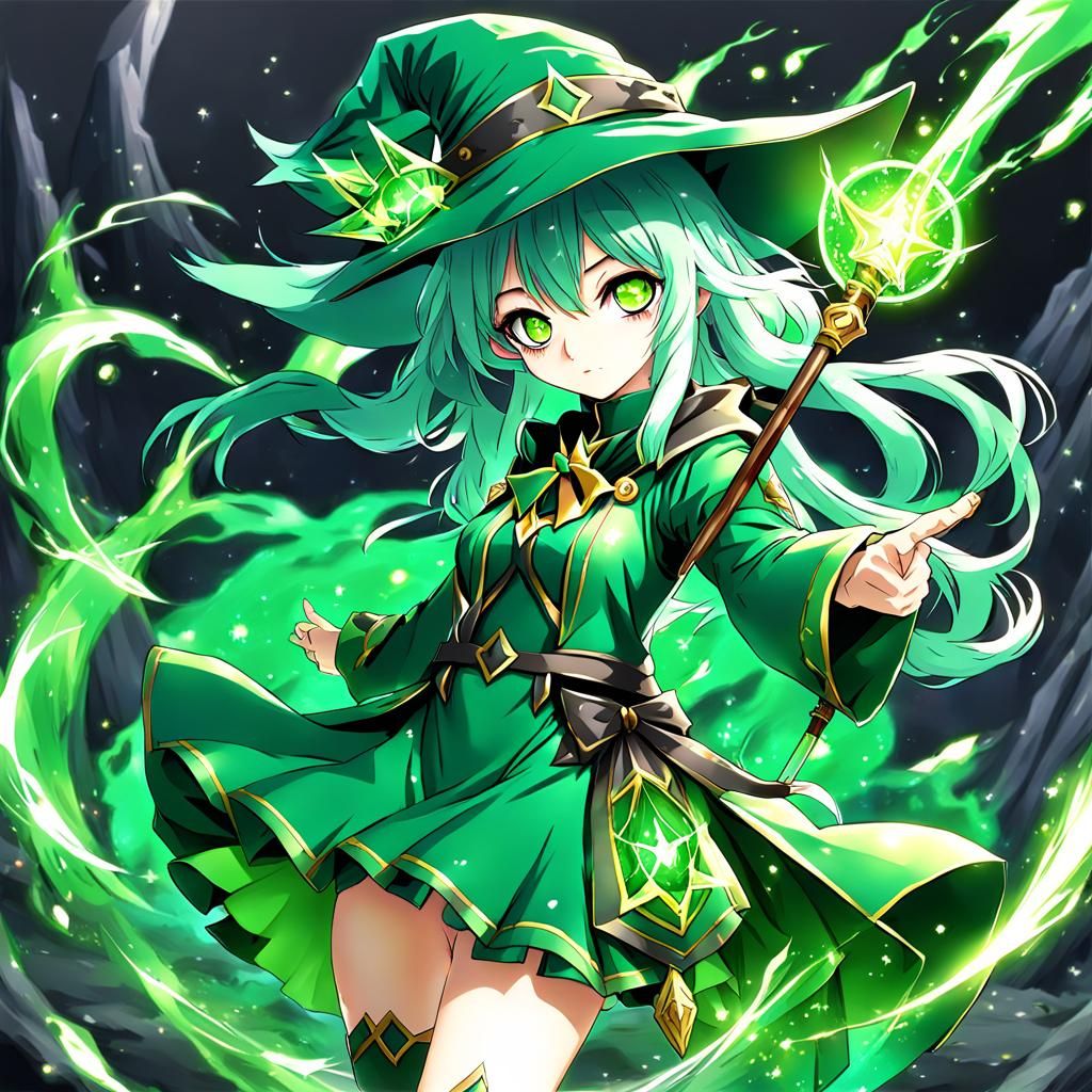 Anime Green-Haired Wizard Girl