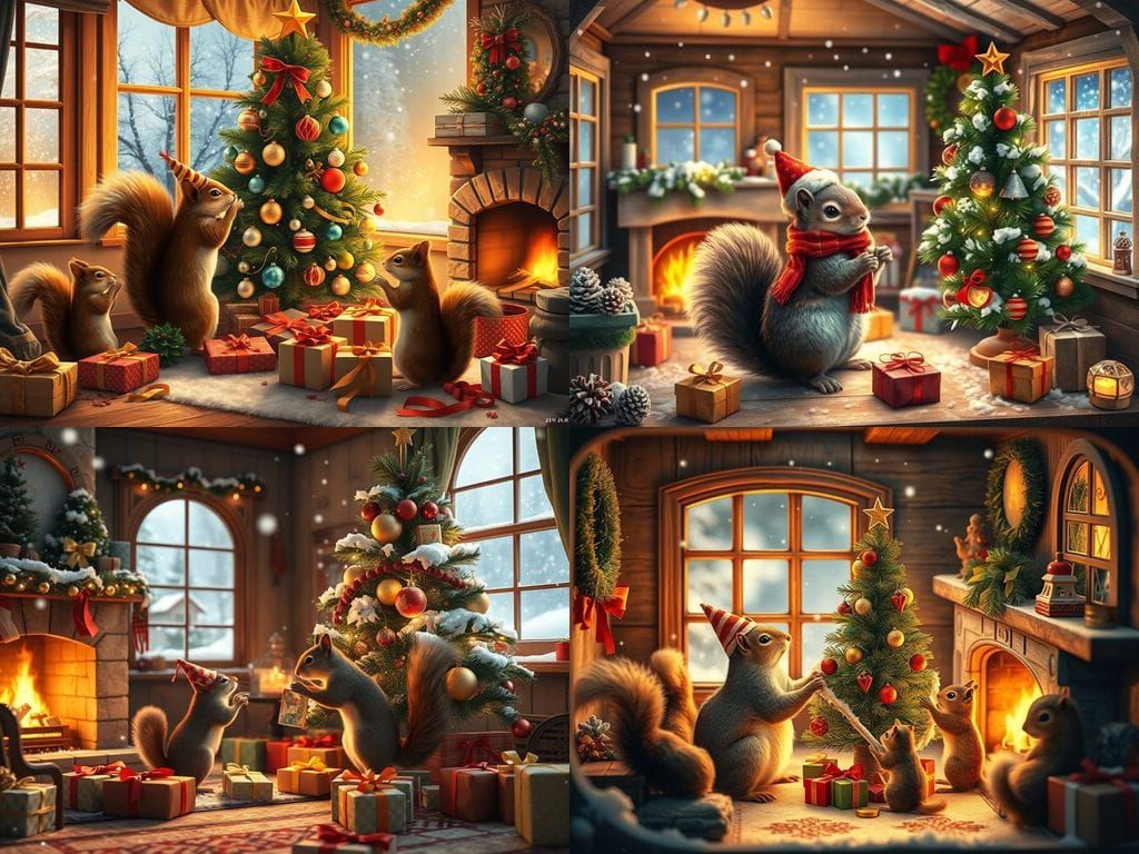 Squirrels Enjoy Cozy Christmas in a Charming Indoor Haven