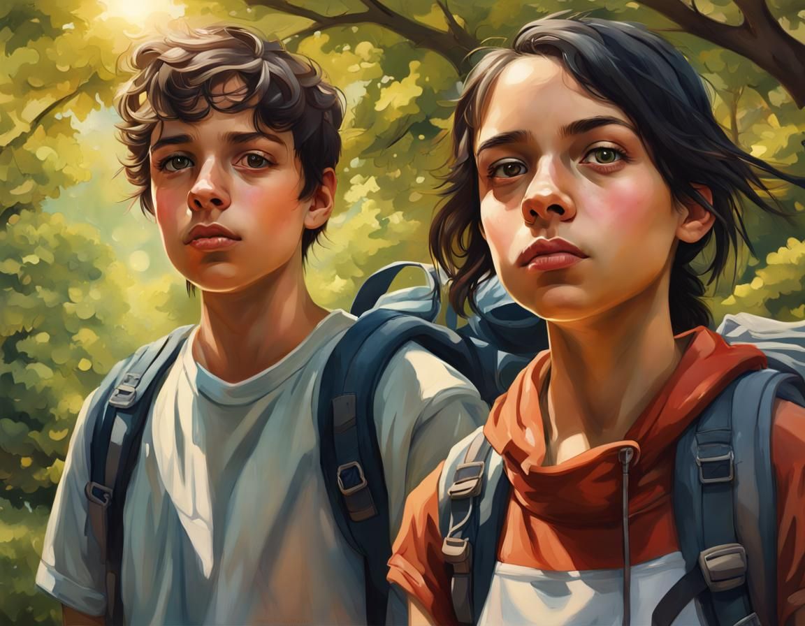 French Twins Hiking Under Chestnut Trees