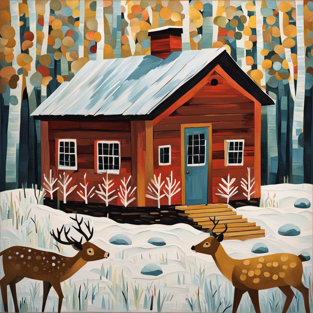 Cabin in the Woods: Whimsical Impasto Scene