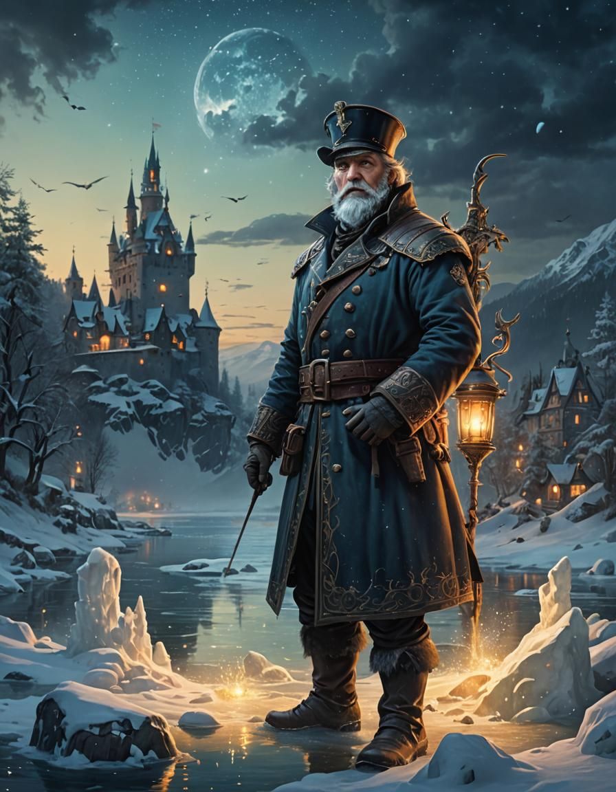 Glowing Ice Man Dances on Frozen Lake in Vibrant Matte Paint...