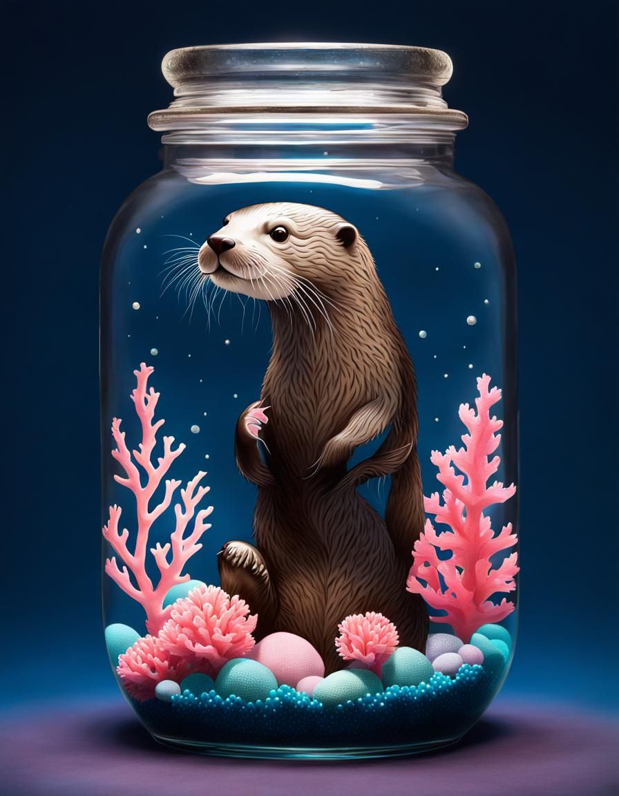 Otter's Moonlit Swim in Coral Jar