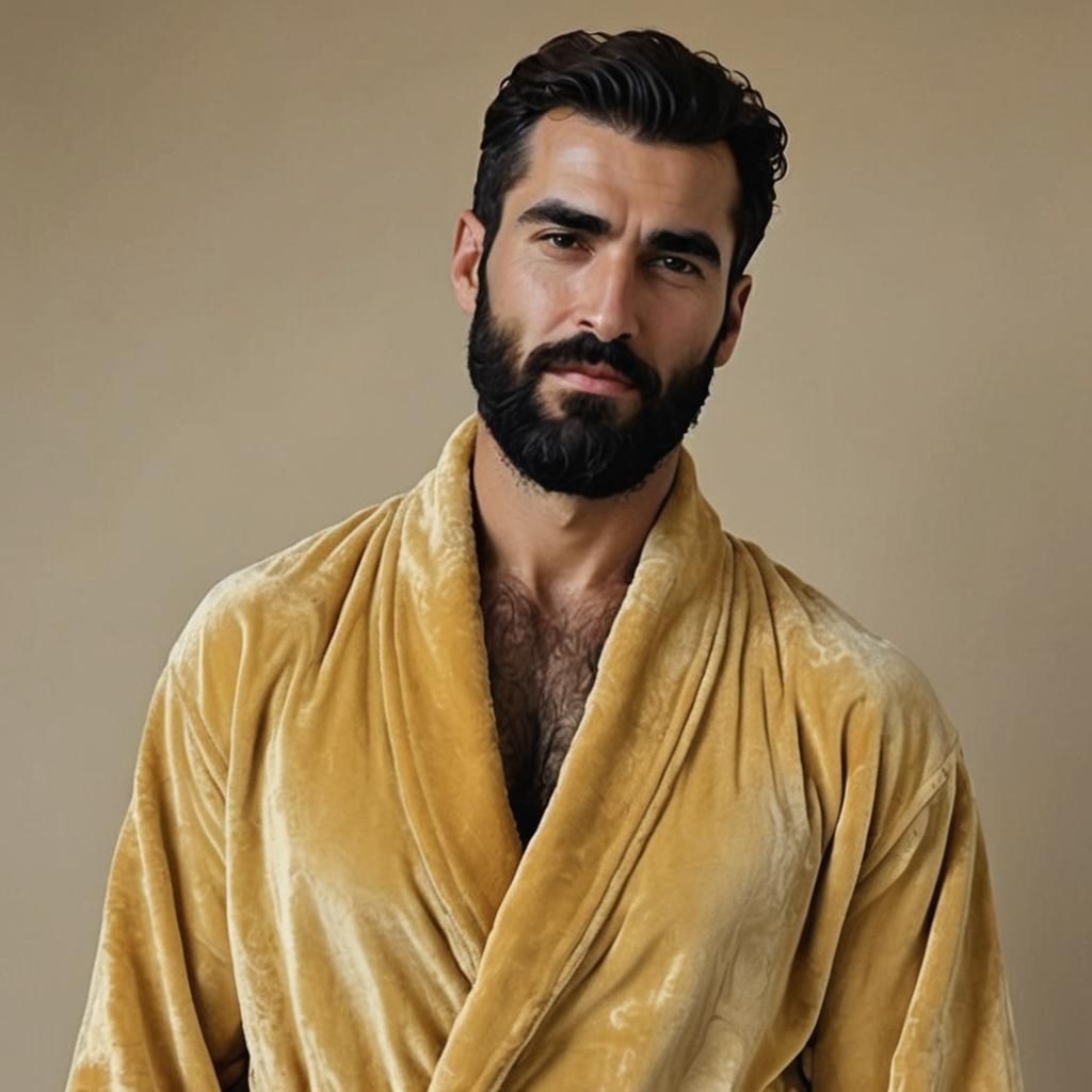 Hirsute Man in Velvet Bathrobe, Art Nouveau Portrait