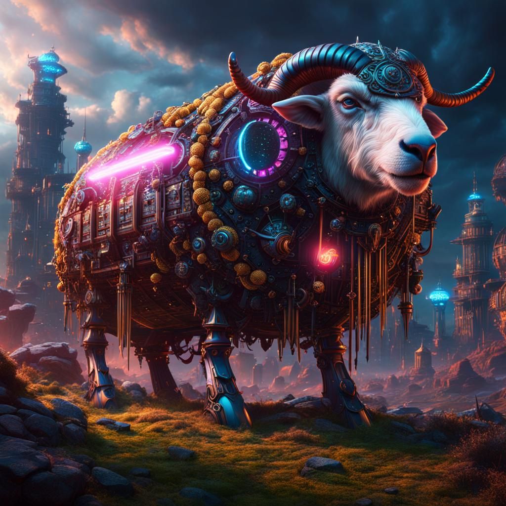 Androids Dream in a Detailed Sci-Fi Painting