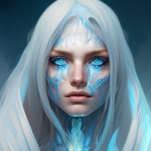 Ice Woman with Fire Eyes: Digital Art Portrait