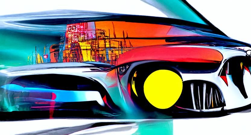 BMW E65 in Cyberpunk Cityscape: Digital Pop Art