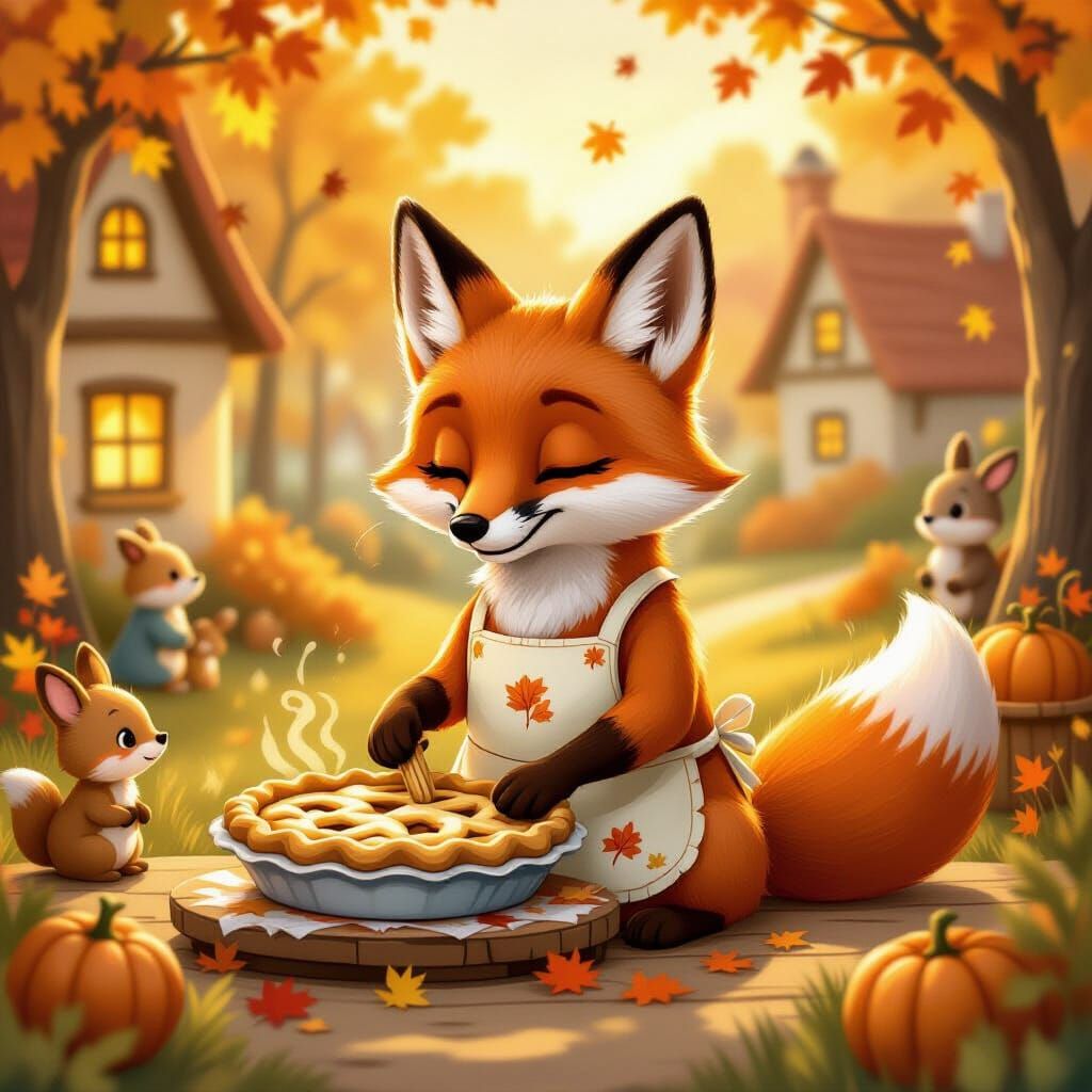 Mischievous Fox Bakes Pie in Cozy Autumn Village