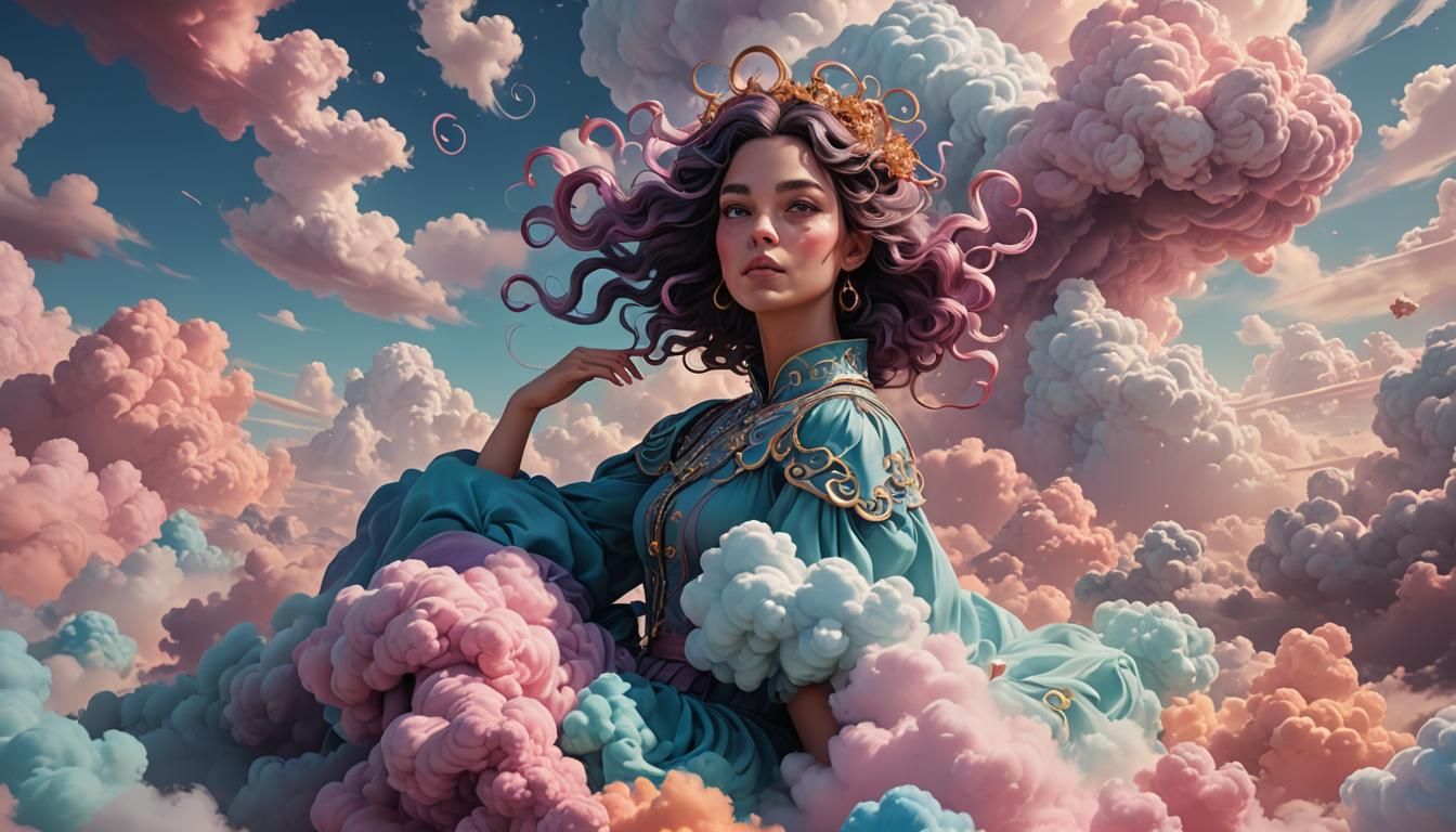 Surreal Figure on Cloud in Pastel Colors