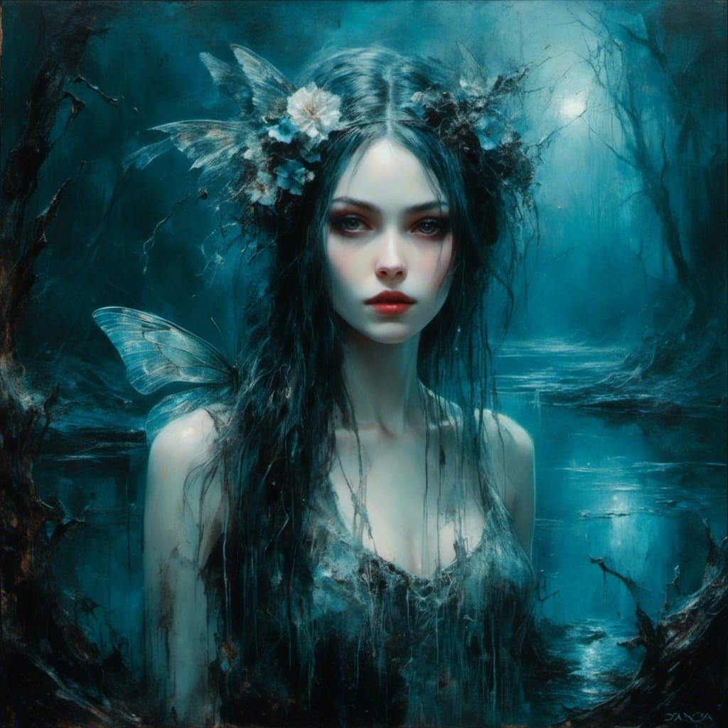 Gothic Fairy by Magic Lake as Oil Painting