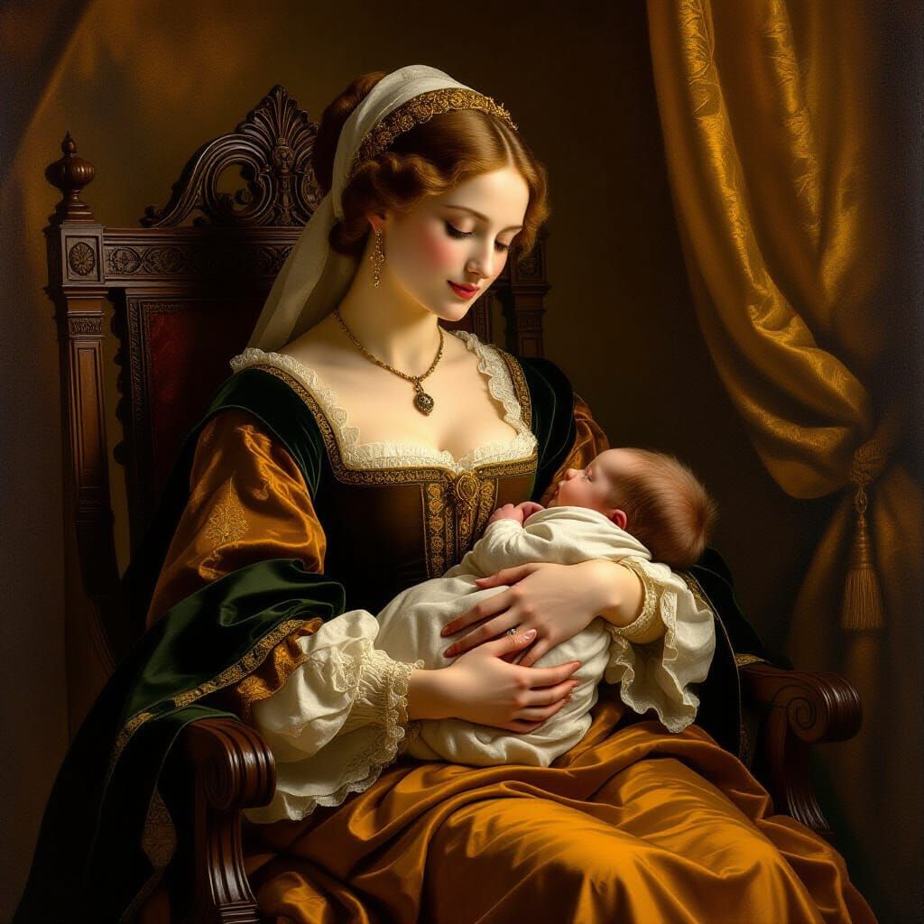 Renaissance Woman with Baby in Da Vinci Style