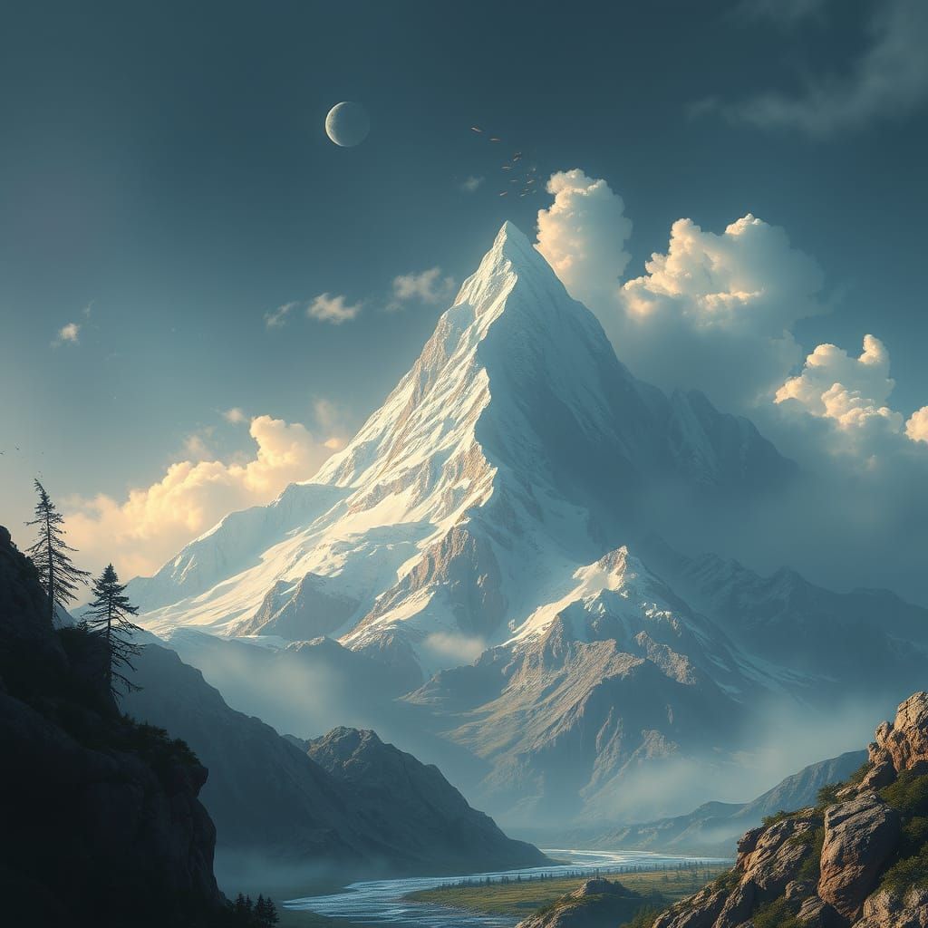 Transcendent Mountain Landscape in Fantastical Detail