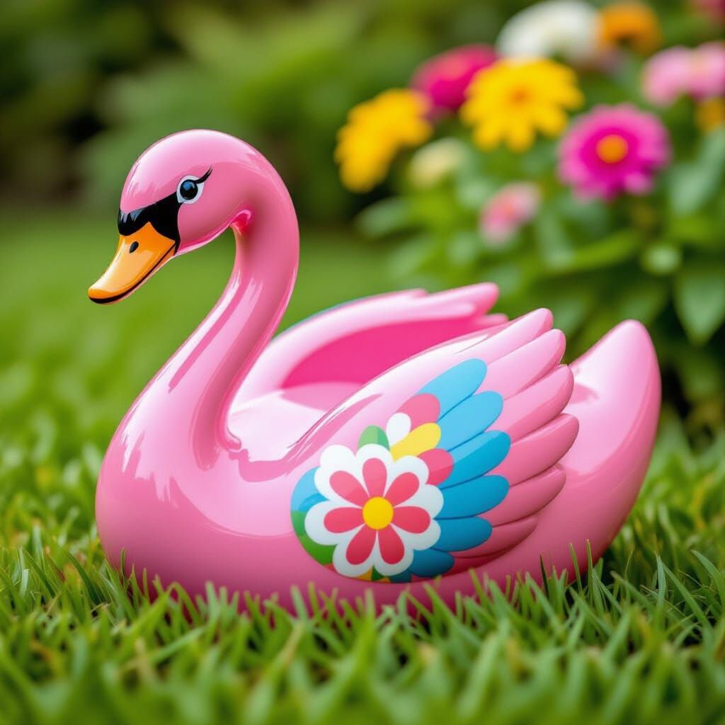 Pink Swan Ornament in Playful Pop Art Style