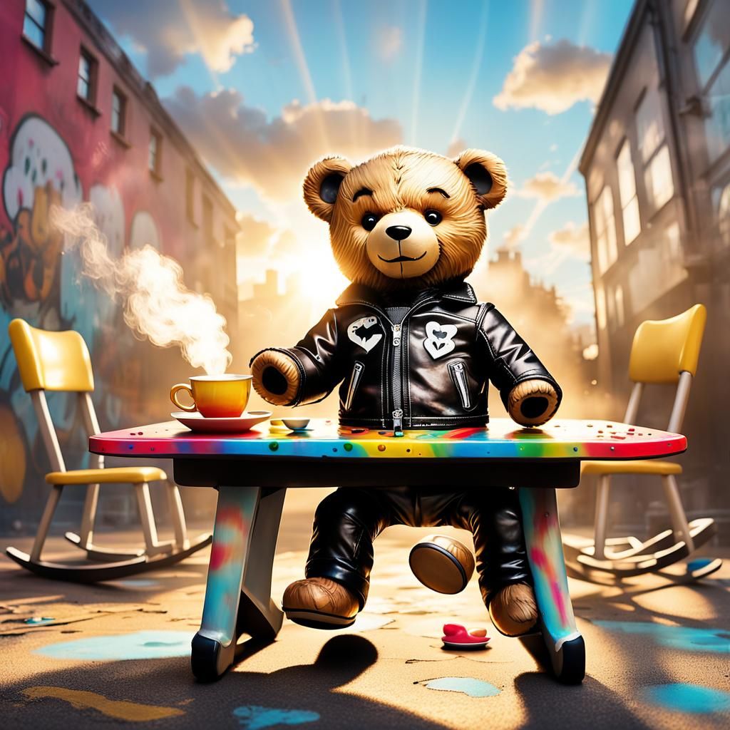 Teddy Bear Biker Gang in Edgy Street Art Style