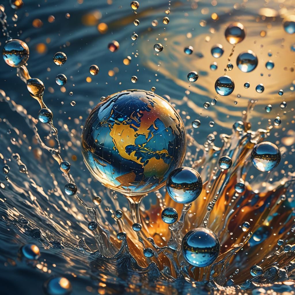 Water Globe Splashing in Vibrant Oil Painting