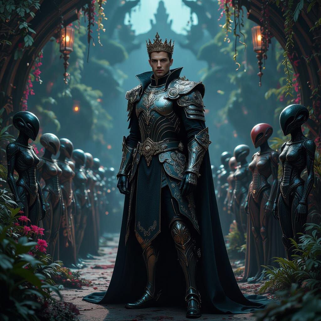 Regal Prince in Gleaming Armor at Alien Gathering