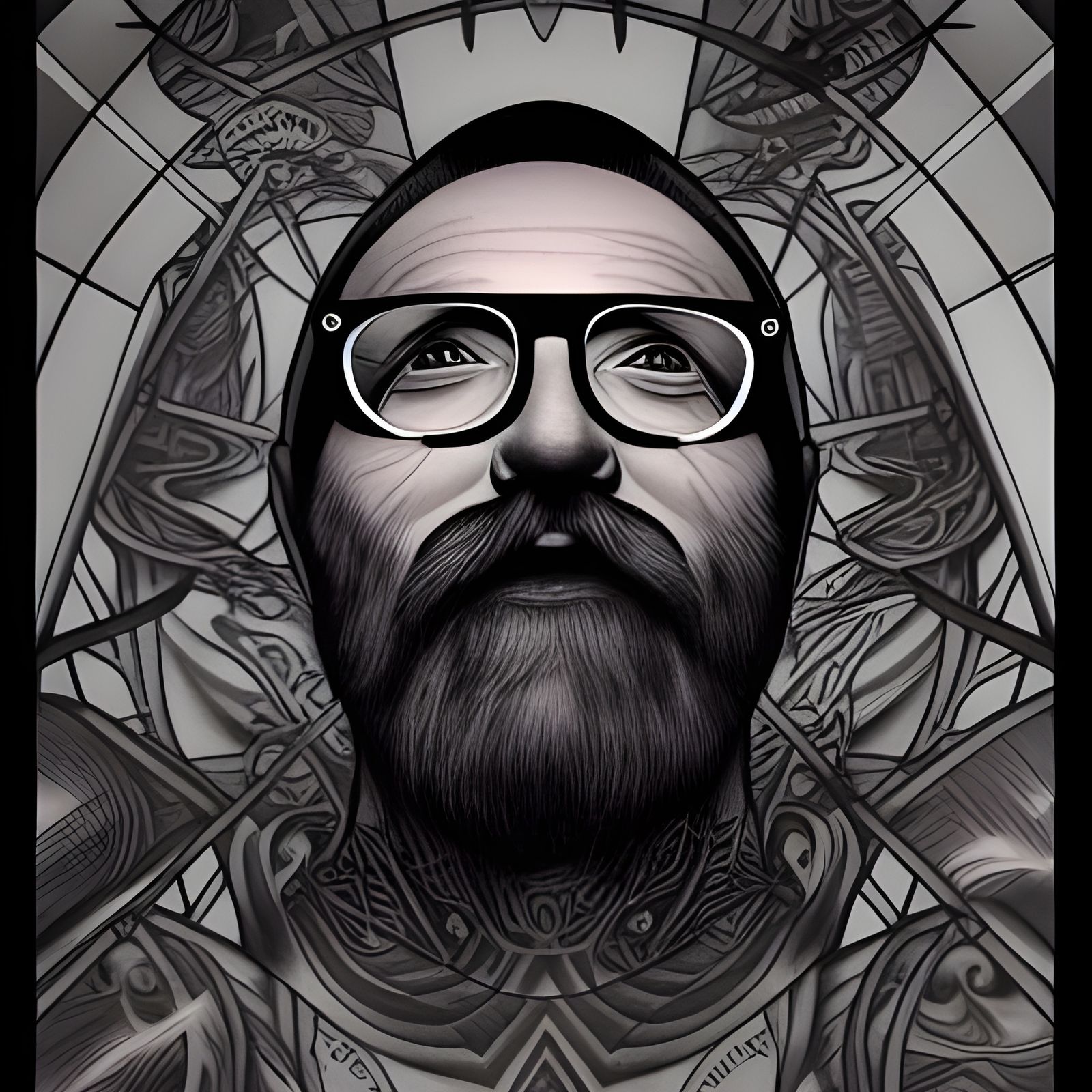 Tattooed Man Portrait in Comic Book Style