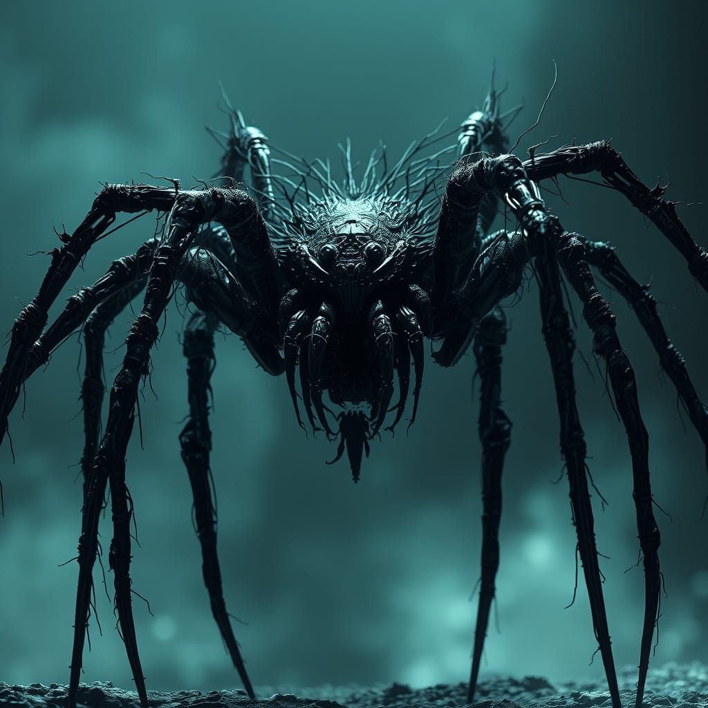 Biomechanical Horror Spider in Dark Digital Art