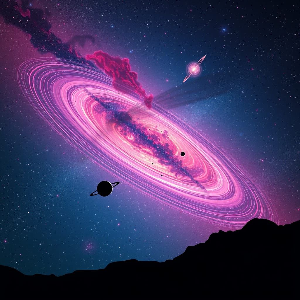 Mystical Galaxy with Neon Planetary Constellation