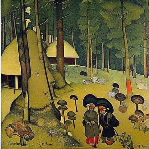 Cozy Forest Hut Interior in Expressionist Style