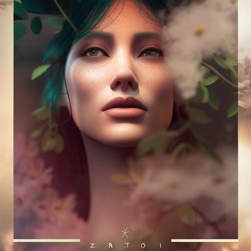 Surreal Portrait: Woman of Trees, Flowers, and Clouds