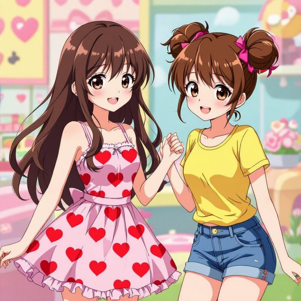 Anime Girls in Pastel Environment, Inspired by Manga Art