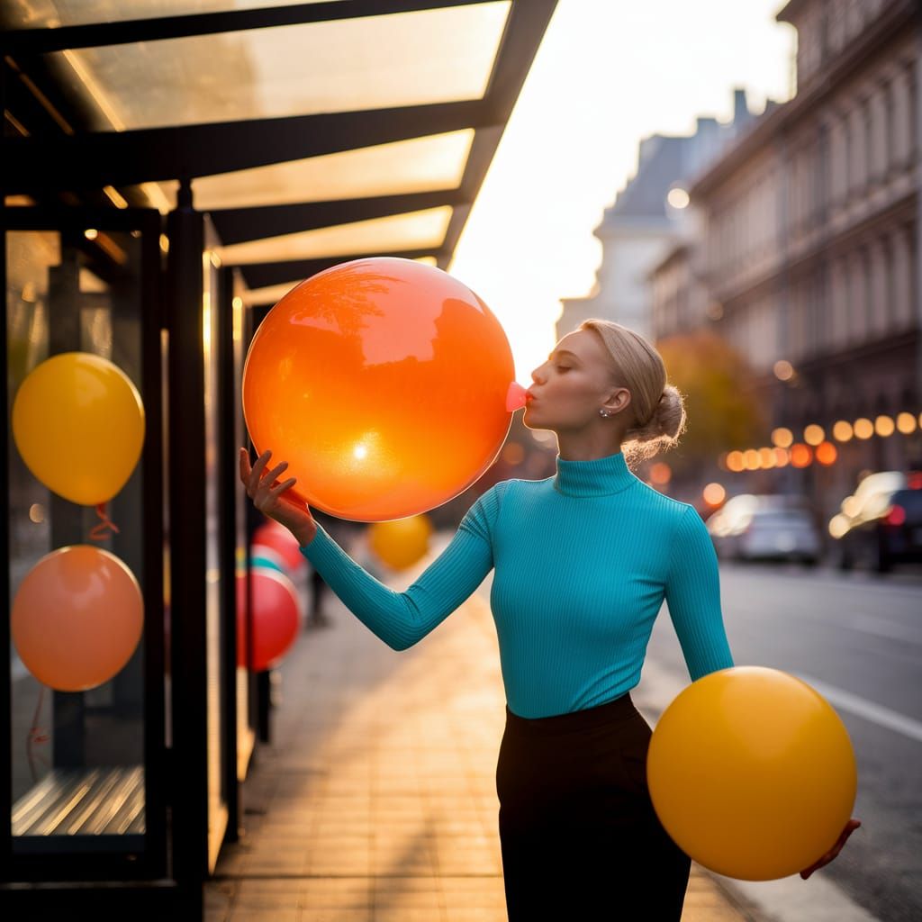 Balloons at the bus stop