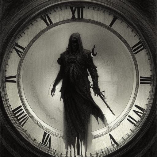 Grim Death Clock in Gothic Horror Style