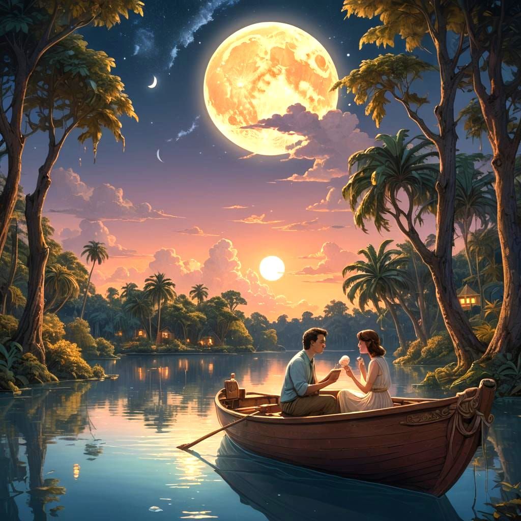 Romantic Lakeside Evening: Ice Cream and Moonlight