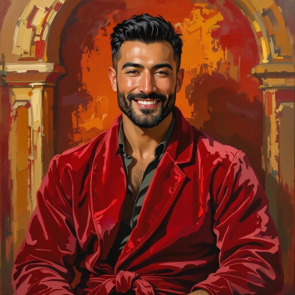 Impressionist Portrait of a Handsome Man in Velvet Robe