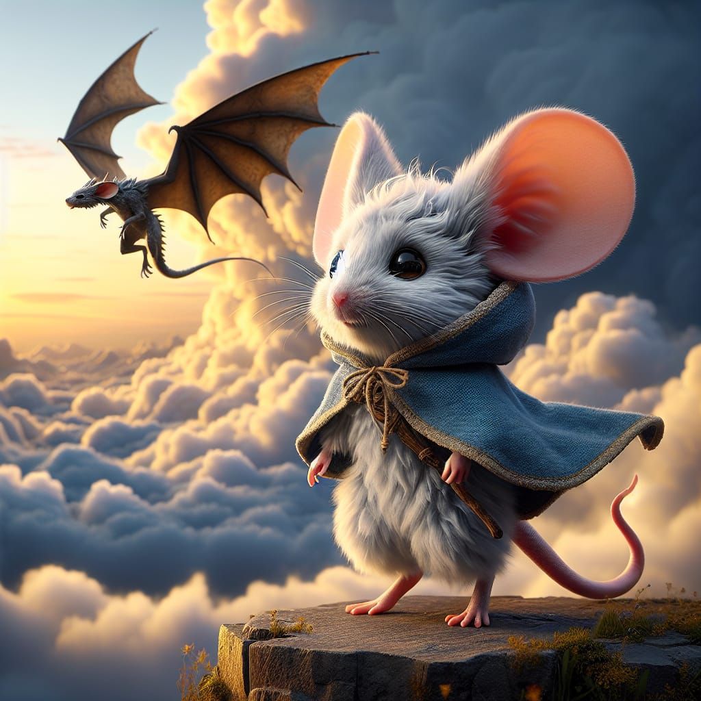 Tiny Adventurer Stands Before Enchanted Cloud Castle with Ma...