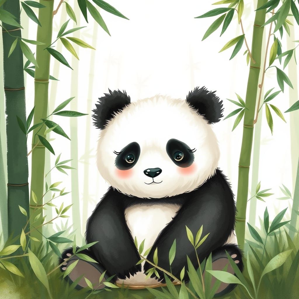 Whimsical Panda in a Tranquil Bamboo Forest