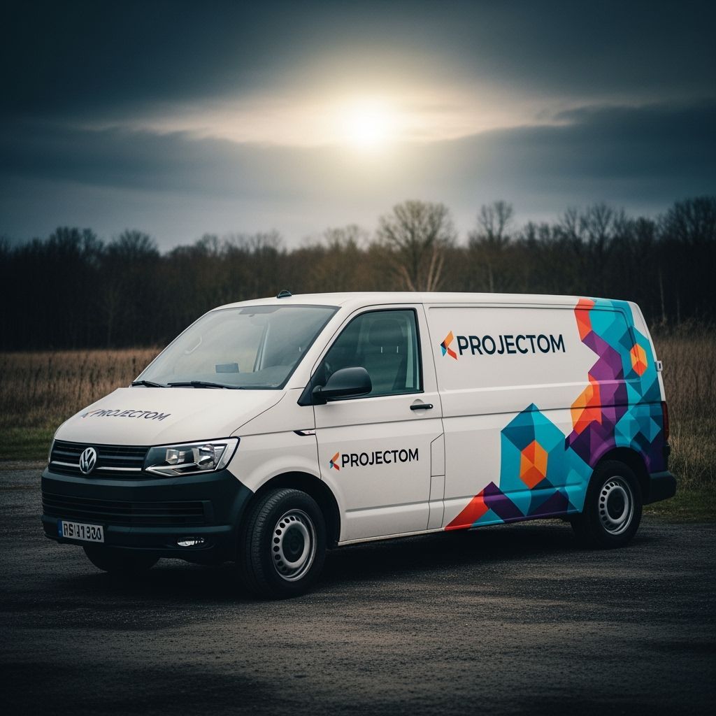 Volkswagen Van with Vibrant Branding in Cinematic Style