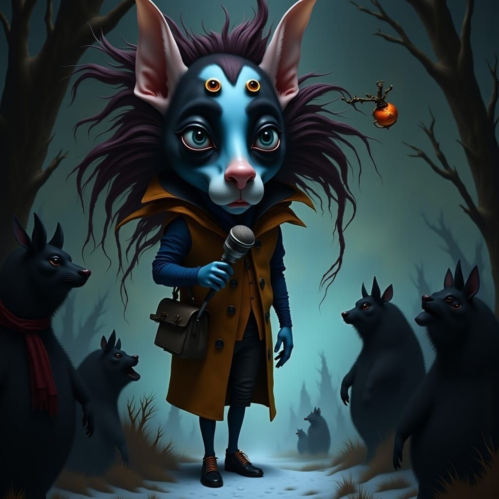 Whimsical Journalist in Frozen Landscape