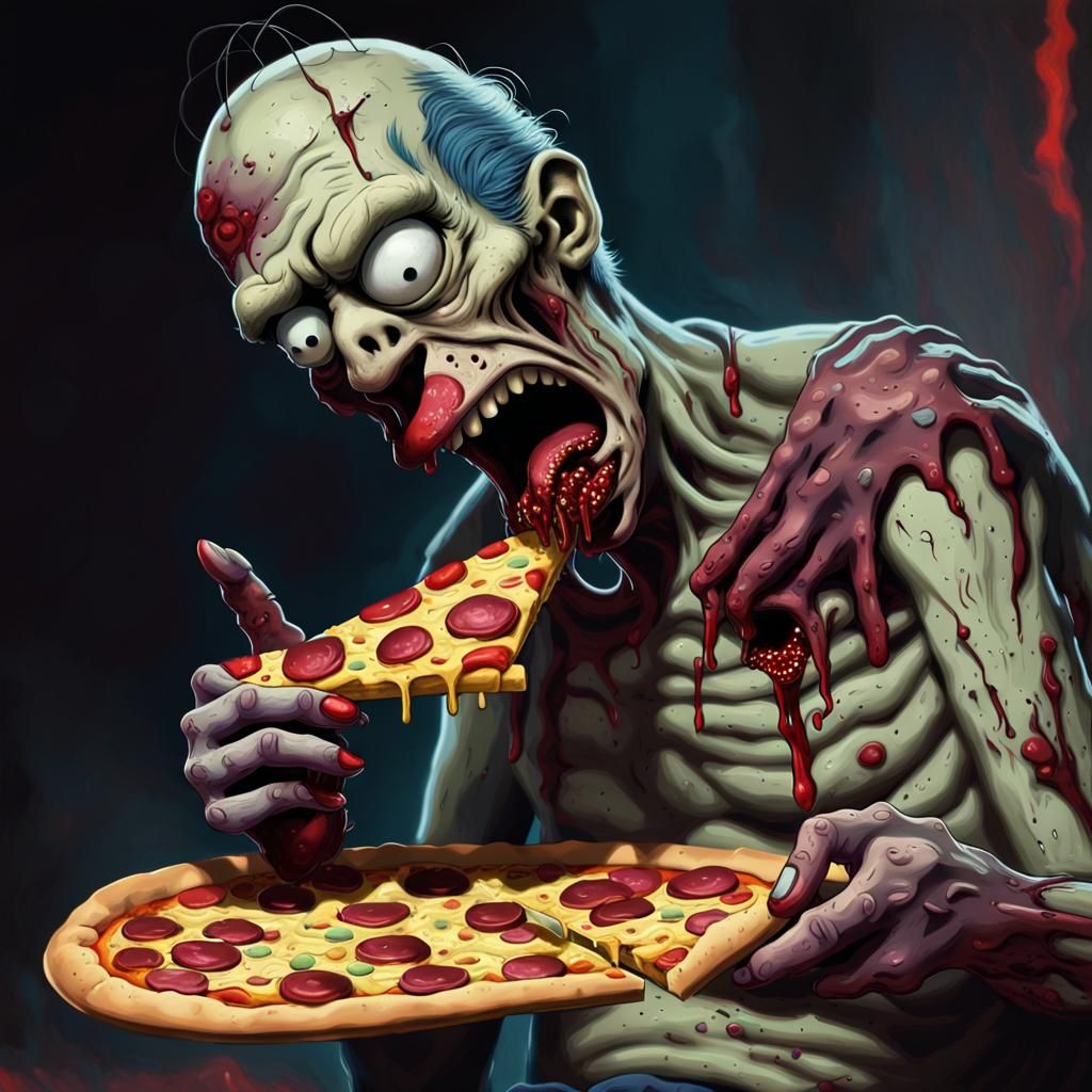 Zombie Eats Pizza: Dark Horror Concept Art