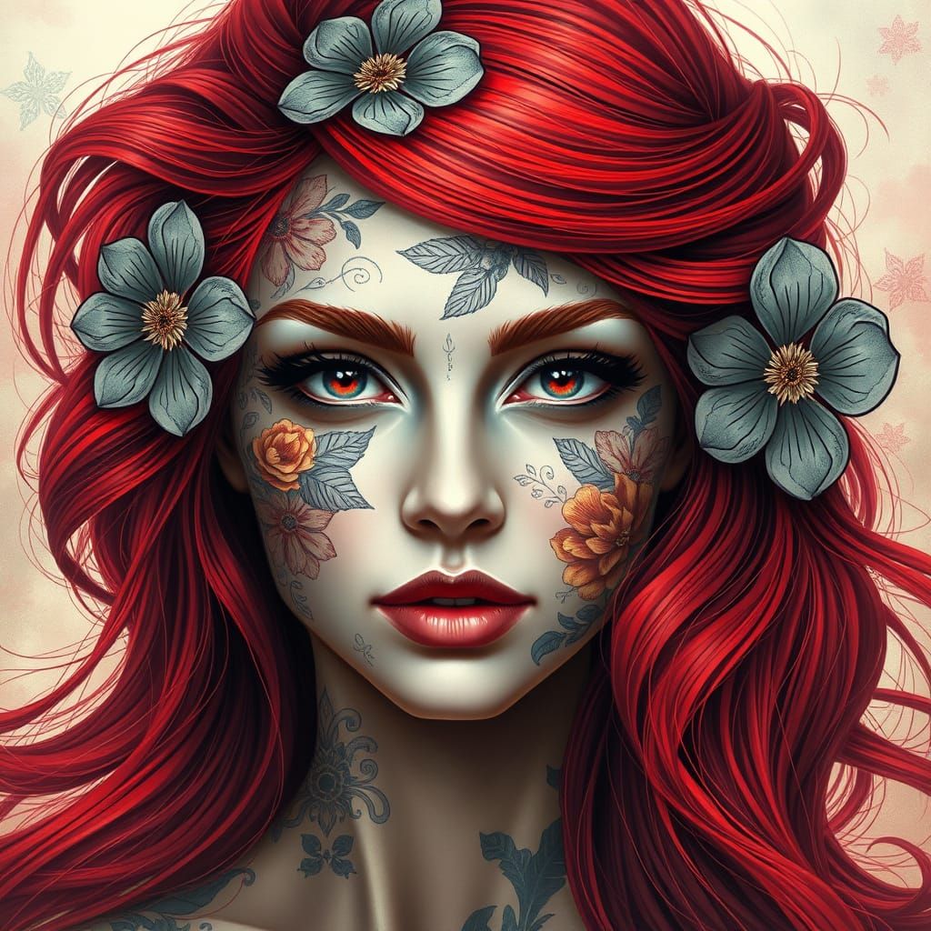 Woman with Floral Graffiti Art Portrait