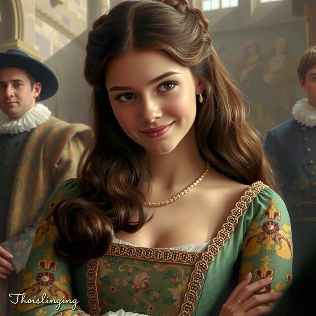 Anne Boleyn in Renaissance Gown, Expressionist Impasto Paint...