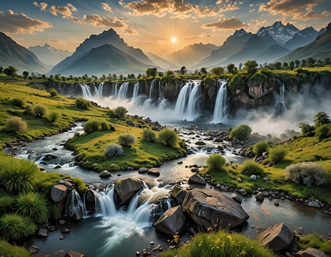 Serene Mountain Vista at Golden Hour: Landscape Photography