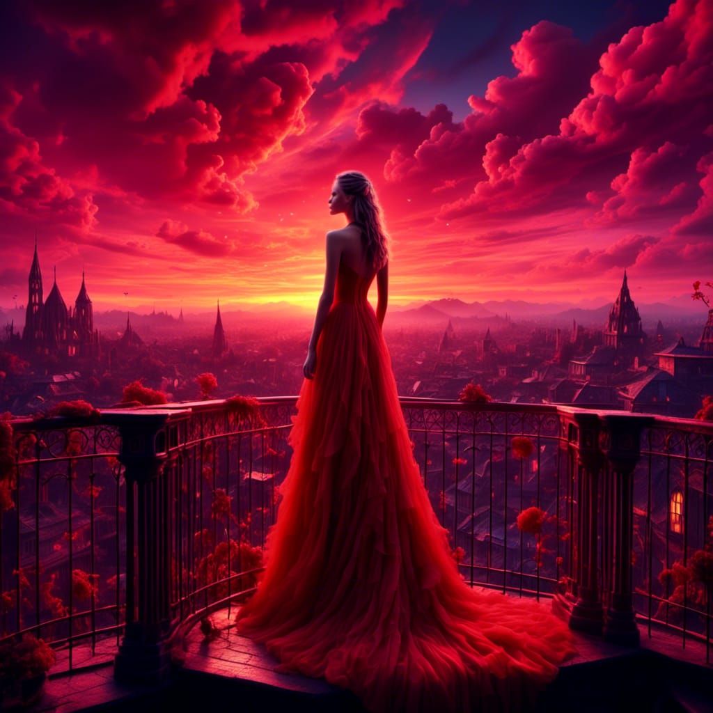 Stunning Lady Admiring Ethereal Sunset in Spectral Style