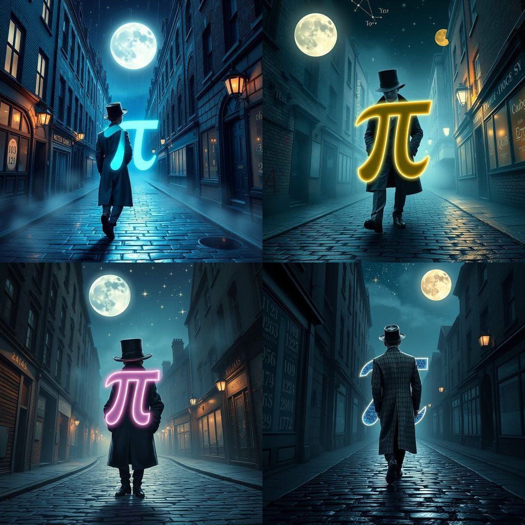 Pi Symbol Strolls through London Alley in Formal Attire