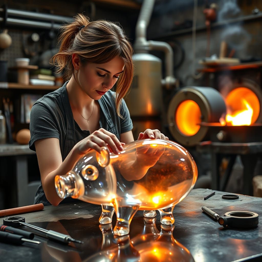Glass Sculptor Creates Ethereal Transparent Pig in Vibrant S...