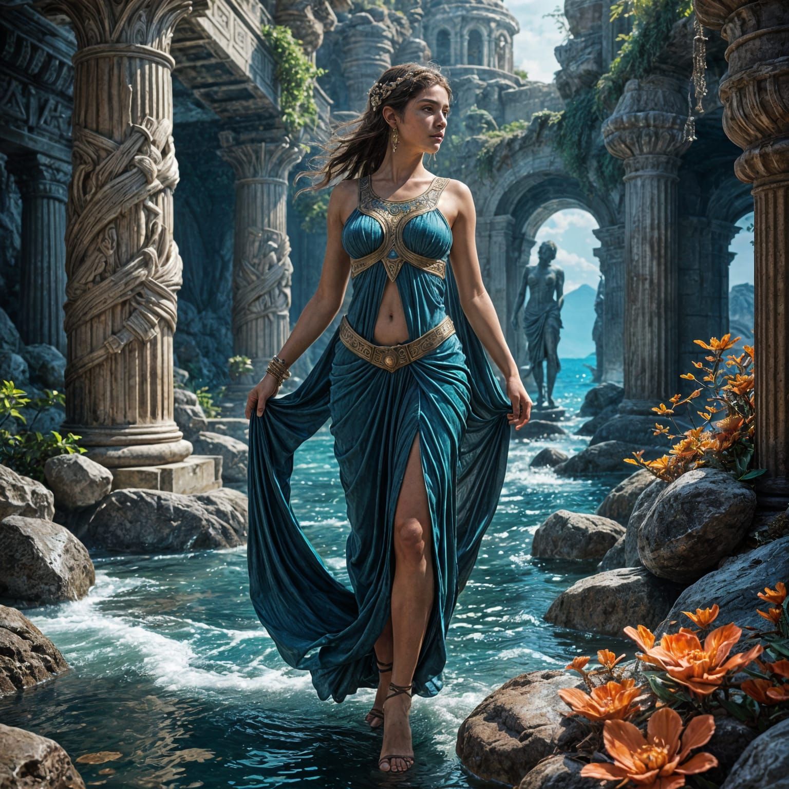 Greek Goddess in Chiton: Detailed Matte Painting
