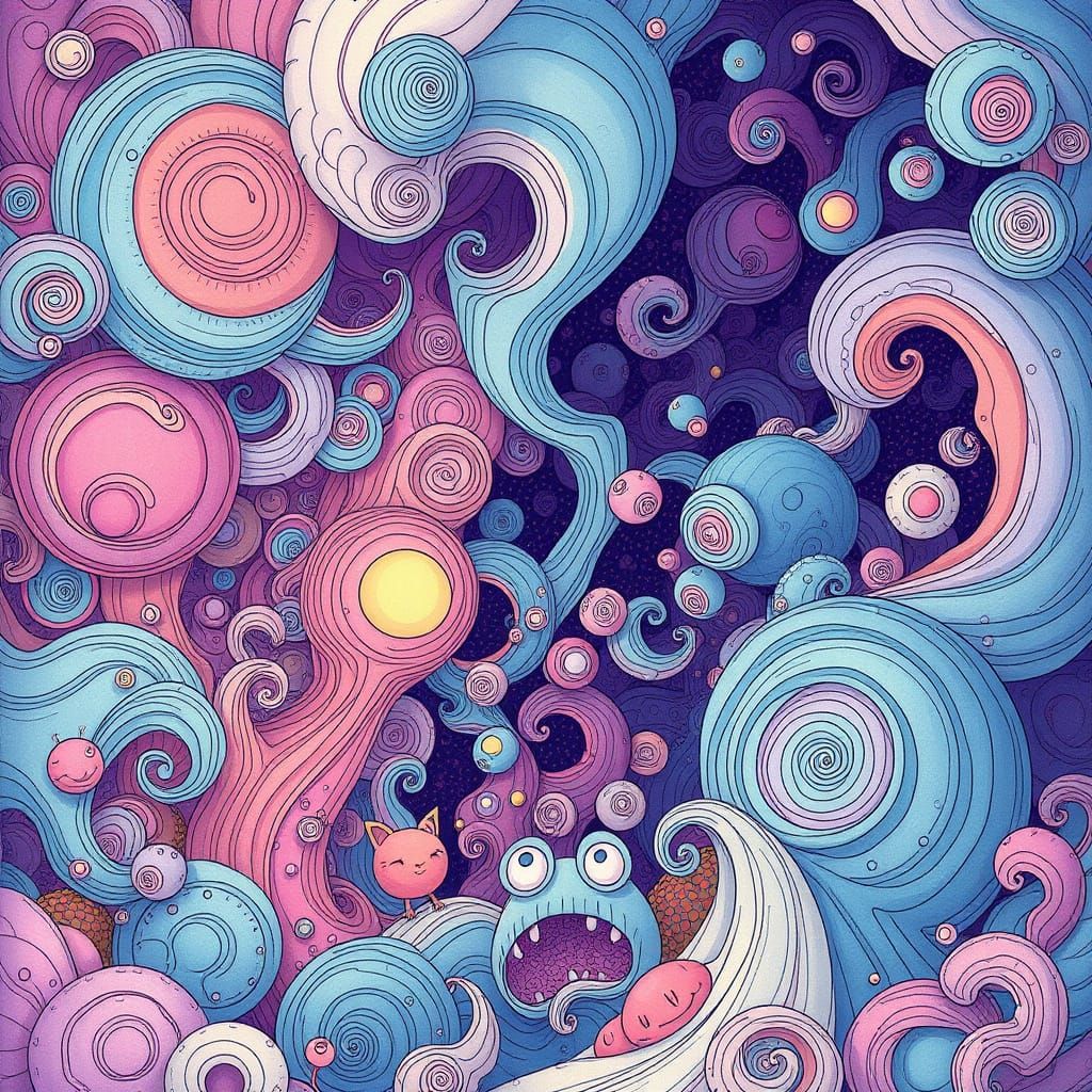 Whimsical Illustration of Fantastical Swirling Collywobbles