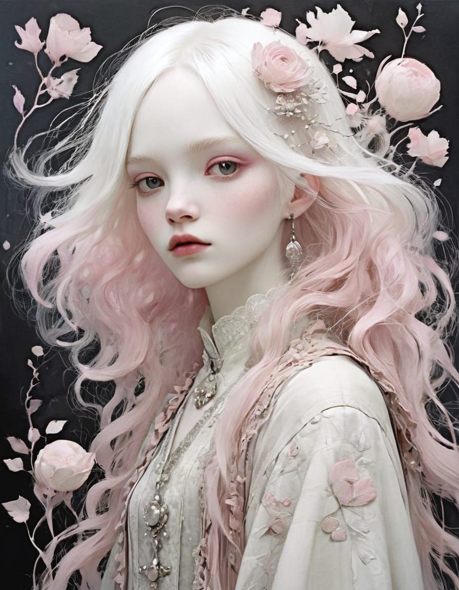 Pale Pink and White Hair in Fantasy Art Style