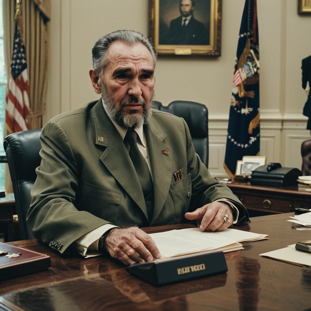 Fidel Castro in the Oval Office: Cinematic Film Still